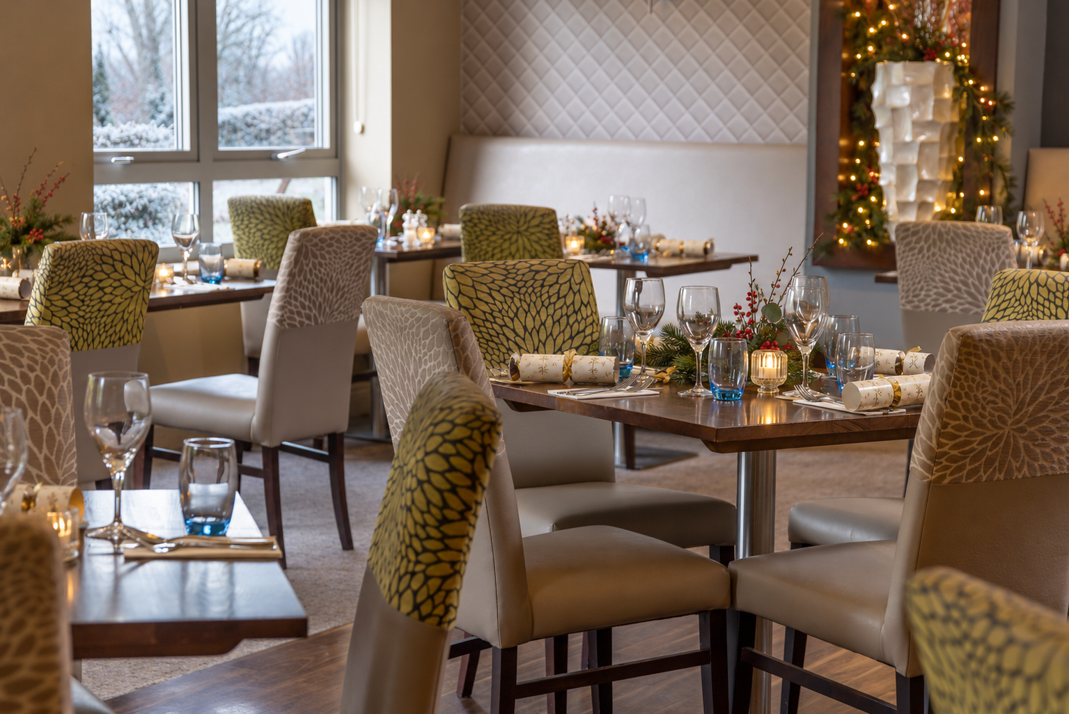 Festive Pinewood Restaurant in Winter